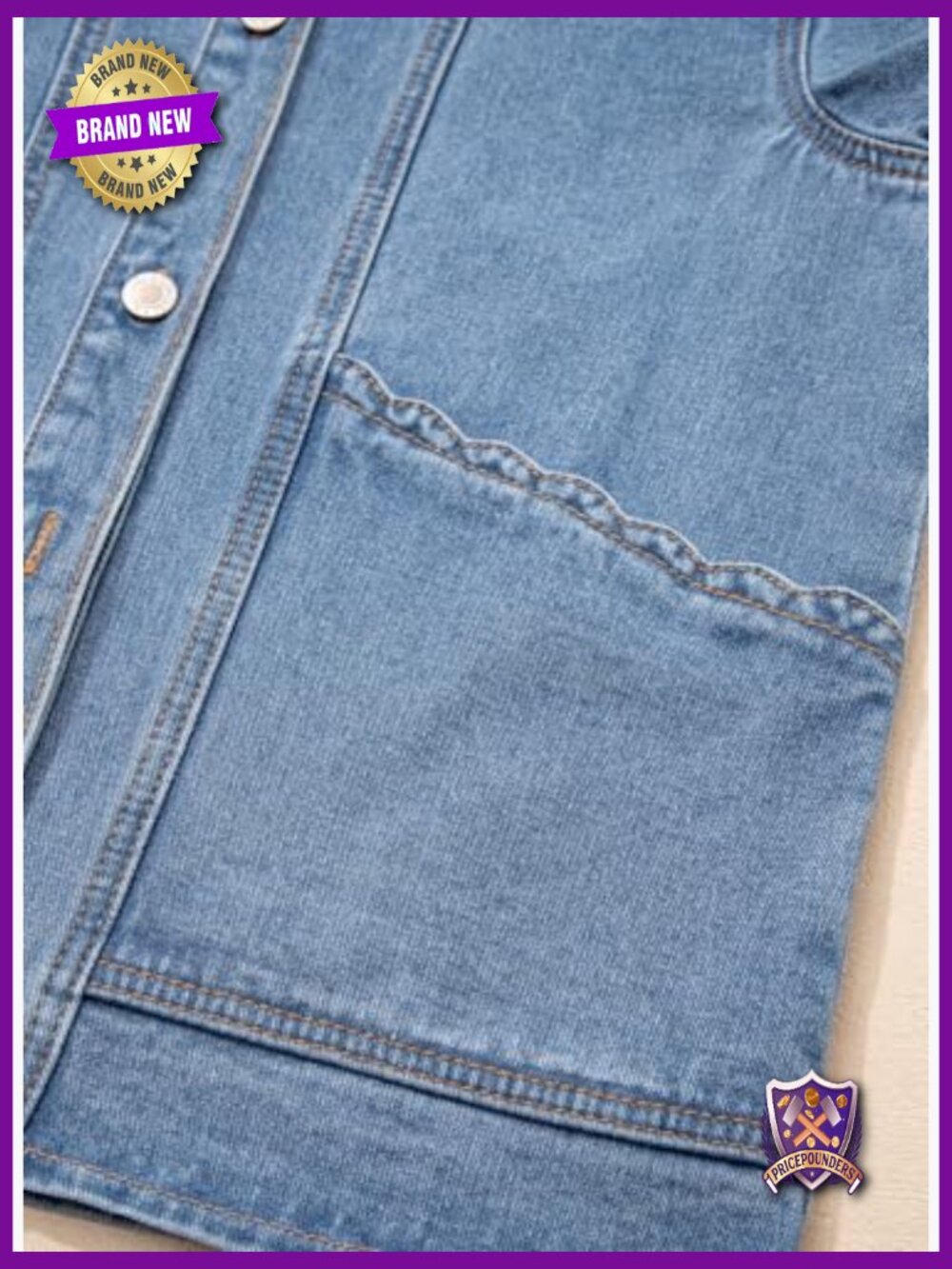 Women's Denim Jacket Long Sleeve Button Down Ruffled Shacket - Picture 6 of 7